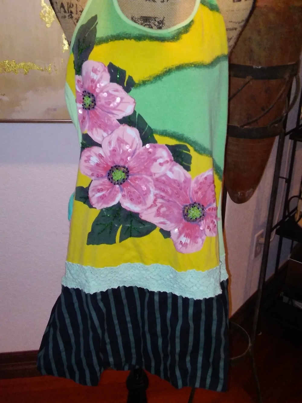 Womens  Floral Tank Dress - Pink, Yellow & Mint
